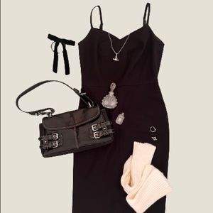 midi little black dress sleeveless strap form fitting